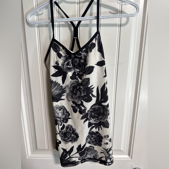 lululemon athletica Tops - Lululemon Black and White Flow Y Floral Tank Top